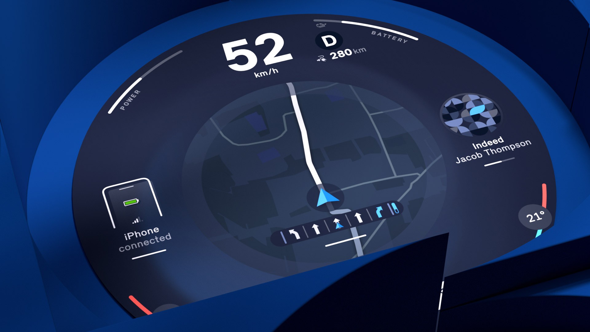 Das runde MINI Display zeigt die Geschwindigkeit und den Navigationsbildschirm an